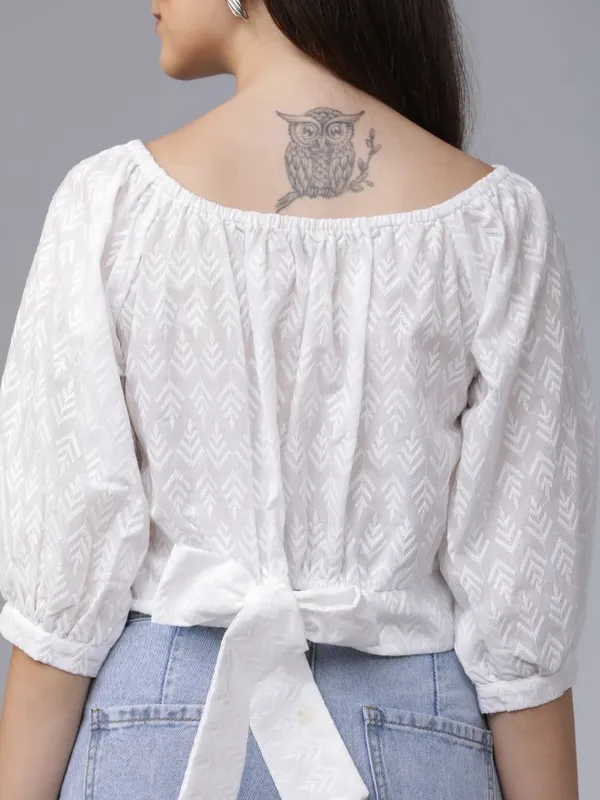  Tokyo Talkies Women Off White Embroidered Regular Tops