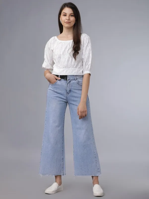  Tokyo Talkies Women Off White Embroidered Regular Tops