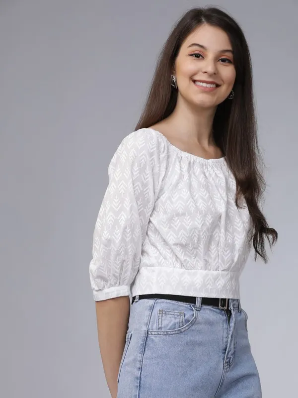  Tokyo Talkies Women Off White Embroidered Regular Tops