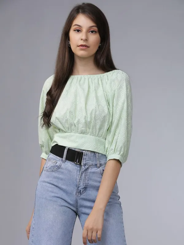  Tokyo Talkies Women Green Printed Bardot Tops