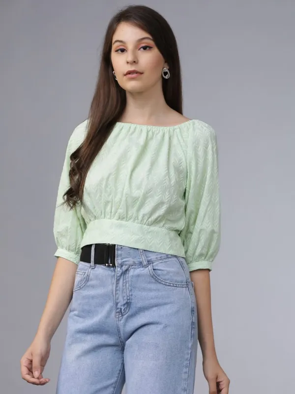  Tokyo Talkies Women Green Printed Bardot Tops