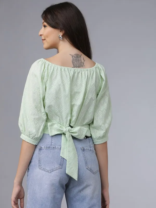  Tokyo Talkies Women Green Printed Bardot Tops