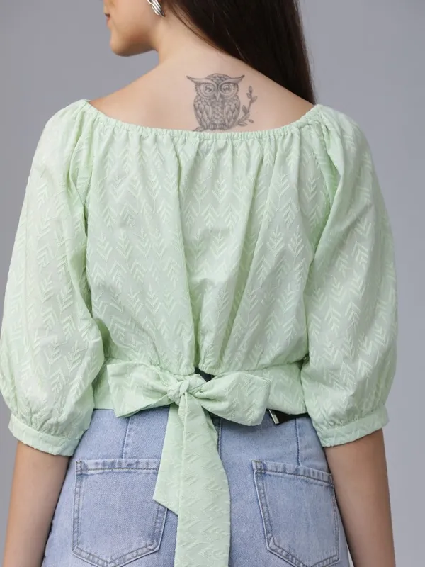  Tokyo Talkies Women Green Printed Bardot Tops