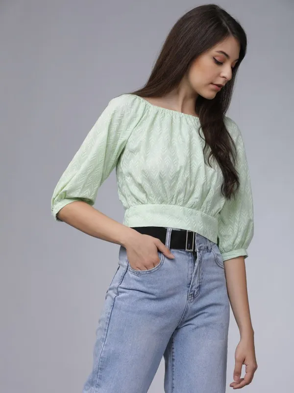  Tokyo Talkies Women Green Printed Bardot Tops