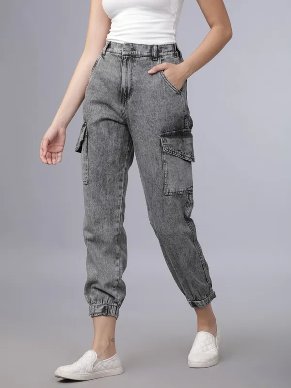  Tokyo Talkies Women Grey Jogger Mildly Distressed Jeans