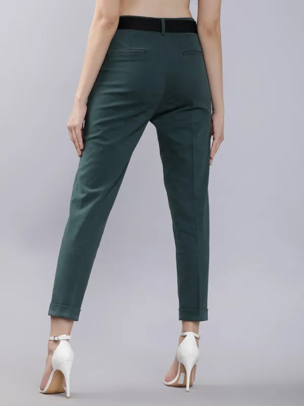  Tokyo Talkies Women Teal Solid Regular Fit Casual Trousers