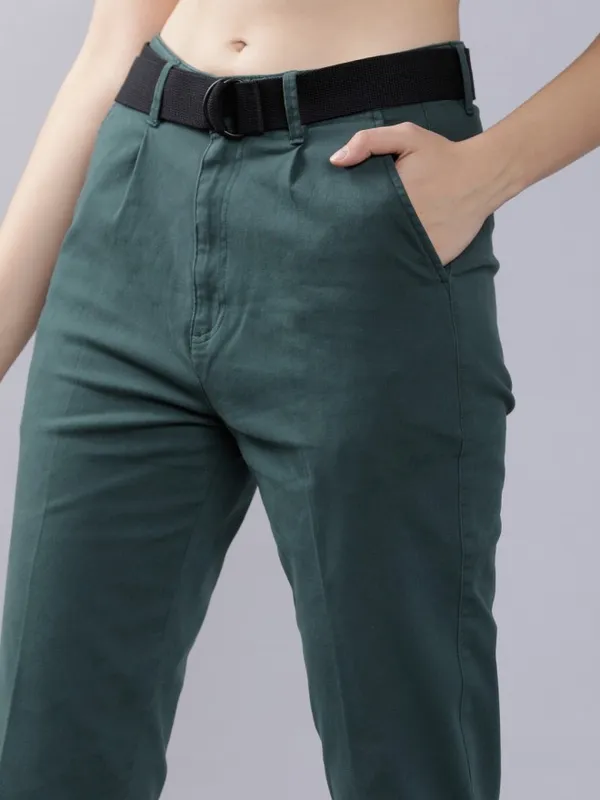  Tokyo Talkies Women Teal Solid Regular Fit Casual Trousers