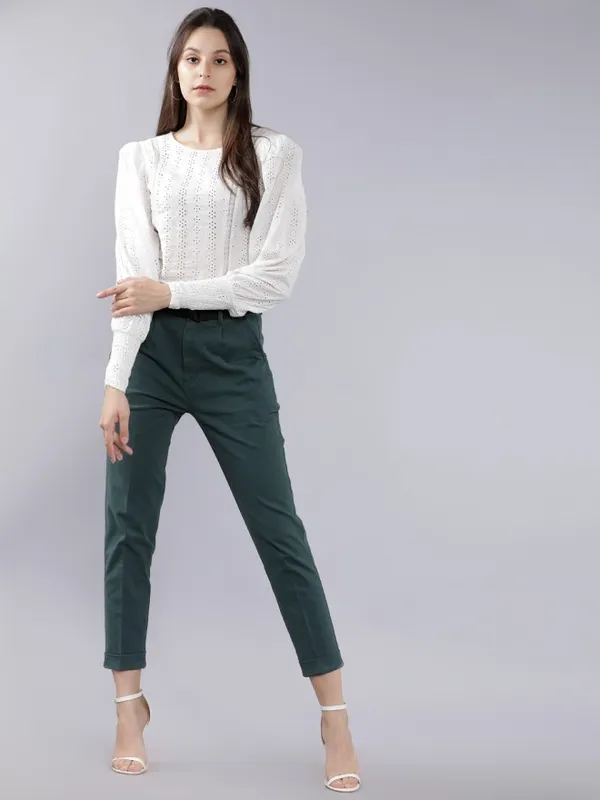  Tokyo Talkies Women Teal Solid Regular Fit Casual Trousers