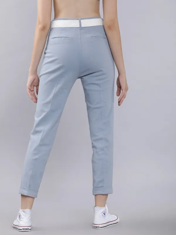  Tokyo Talkies Women Blue Solid Regular Fit Casual Trousers