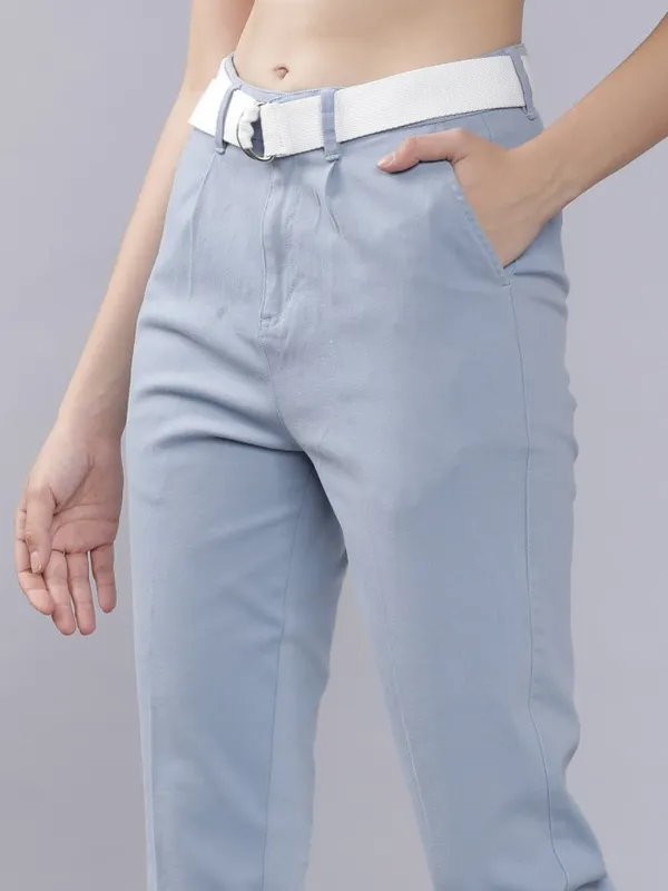  Tokyo Talkies Women Blue Solid Regular Fit Casual Trousers