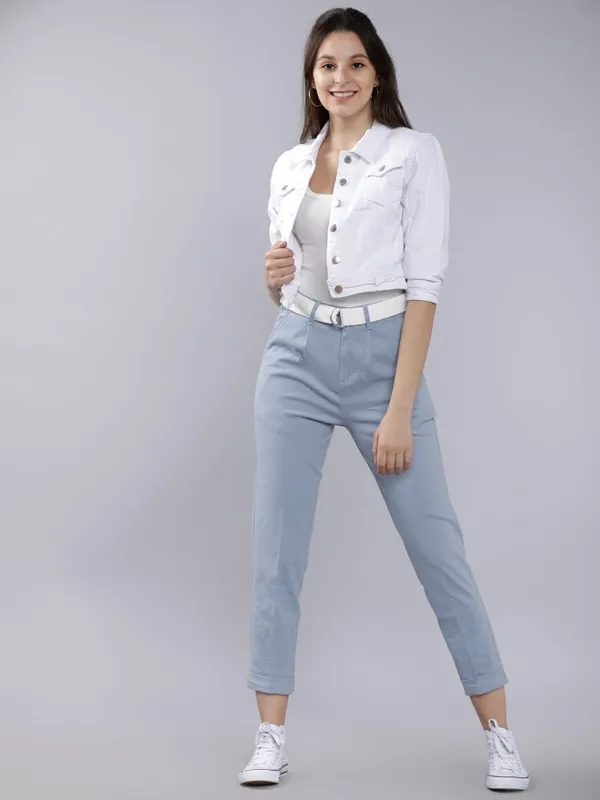  Tokyo Talkies Women Blue Solid Regular Fit Casual Trousers