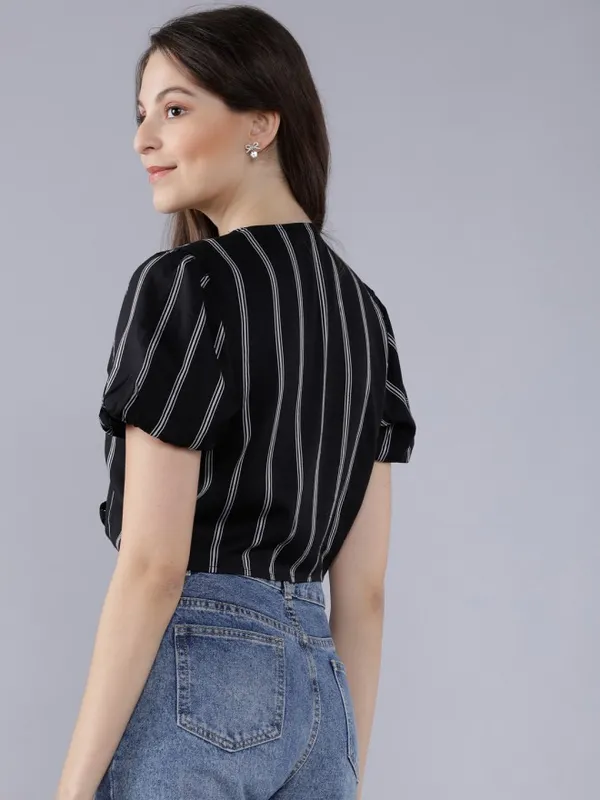  Tokyo Talkies Women Black Striped Regular Tops