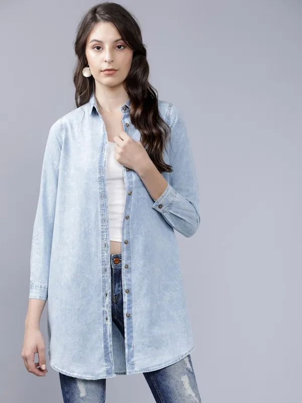  Tokyo Talkies Women Blue Solid Casual Shirts