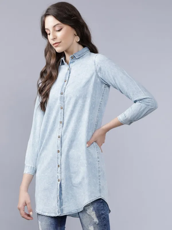  Tokyo Talkies Women Blue Solid Casual Shirts