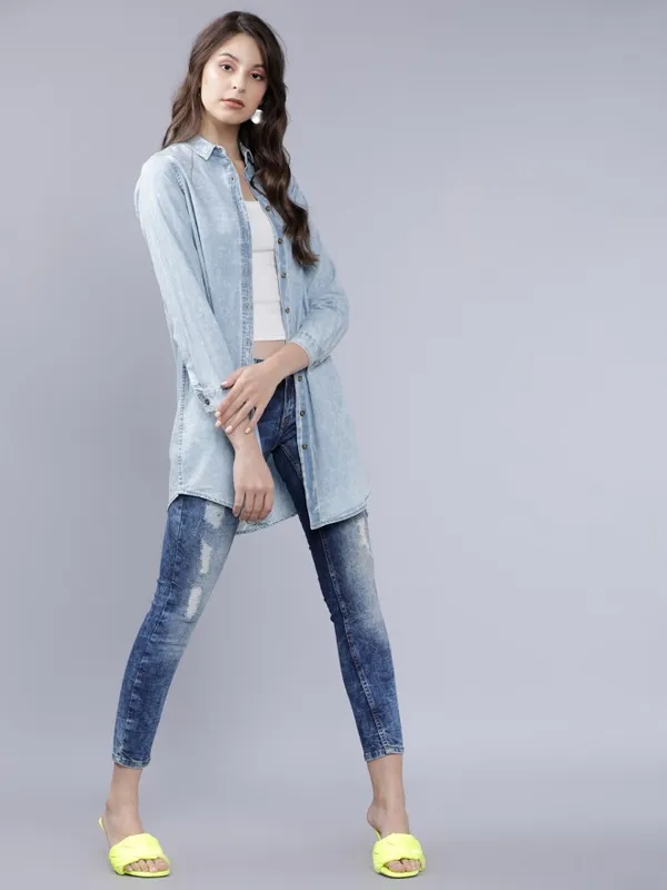  Tokyo Talkies Women Blue Solid Casual Shirts