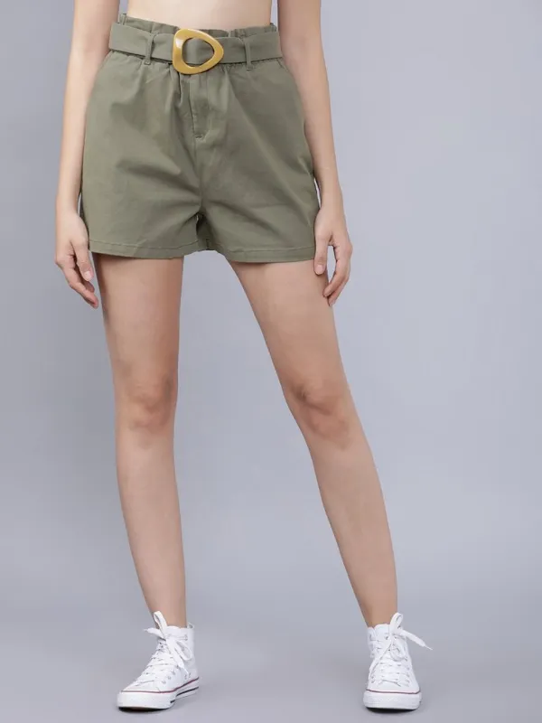  Tokyo Talkies Women Olive Slim Fit Shorts