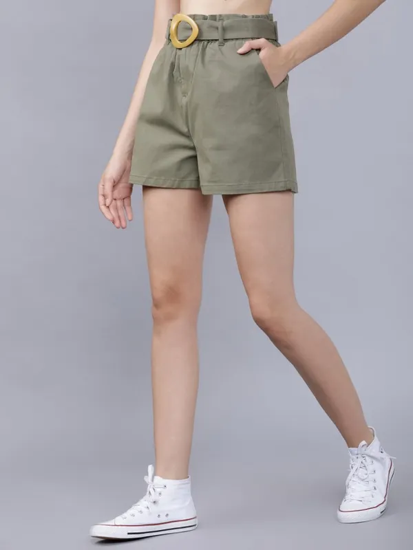  Tokyo Talkies Women Olive Slim Fit Shorts