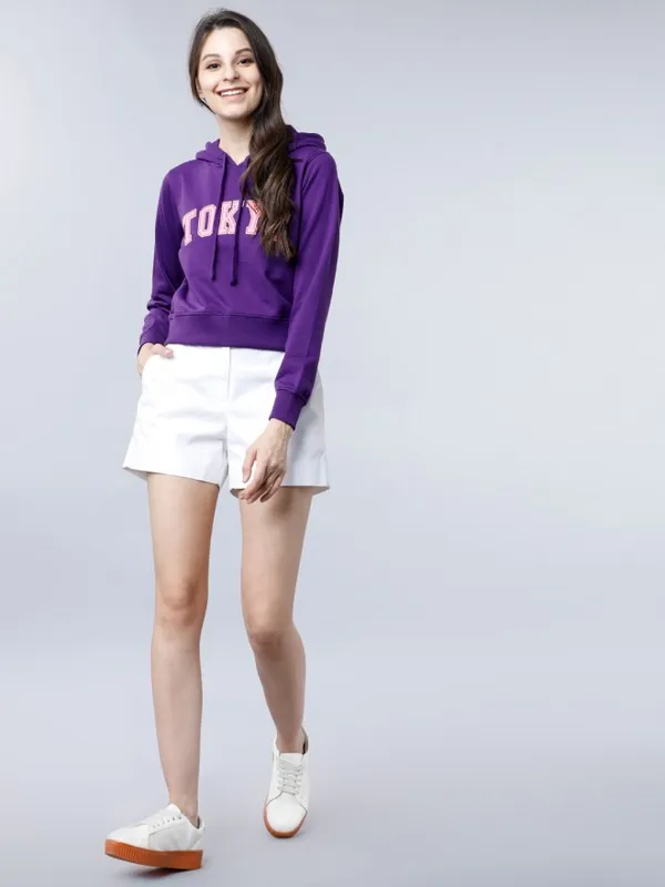  Tokyo Talkies Women Purple Printed Pullover Hood Sweatshirts