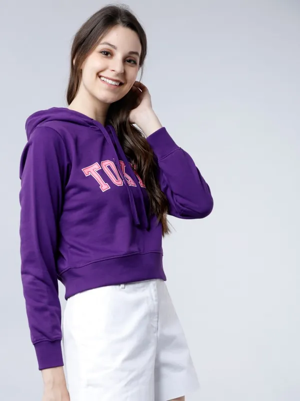  Tokyo Talkies Women Purple Printed Pullover Hood Sweatshirts