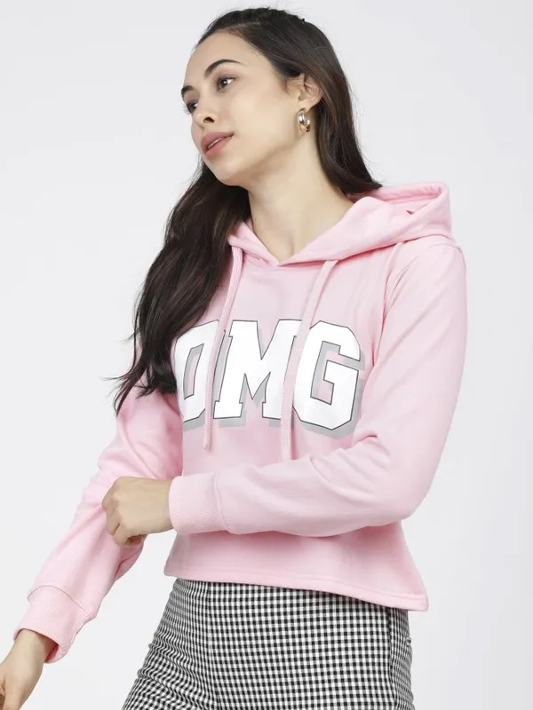  Tokyo Talkies Women Pink Printed Pullover Hood Sweatshirts