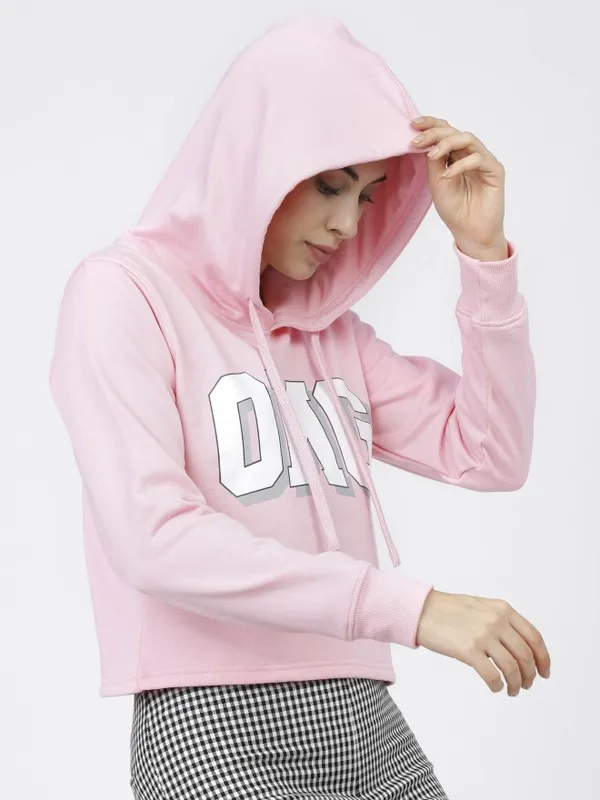  Tokyo Talkies Women Pink Printed Pullover Hood Sweatshirts