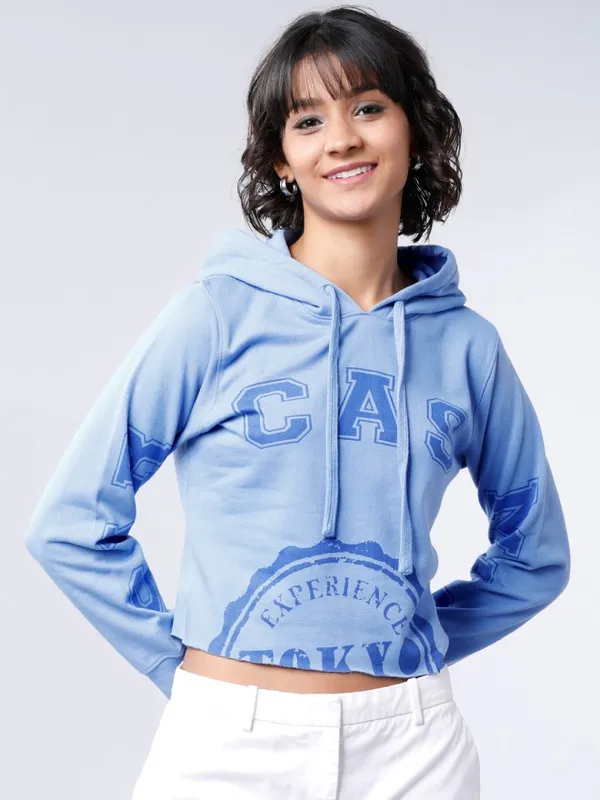  Tokyo Talkies Women Blue Solid Pullover Hood Sweatshirts