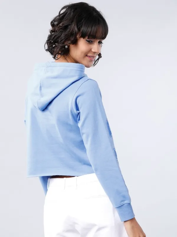  Tokyo Talkies Women Blue Solid Pullover Hood Sweatshirts