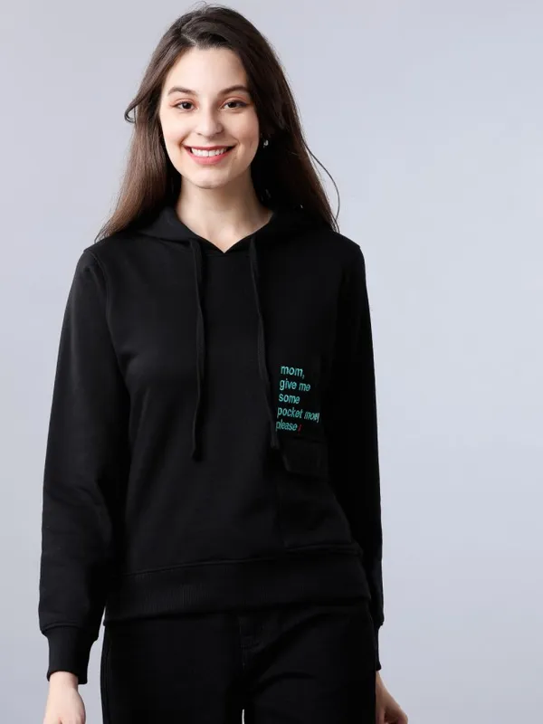  Tokyo Talkies Women Black Printed Pullover Hood Sweatshirts