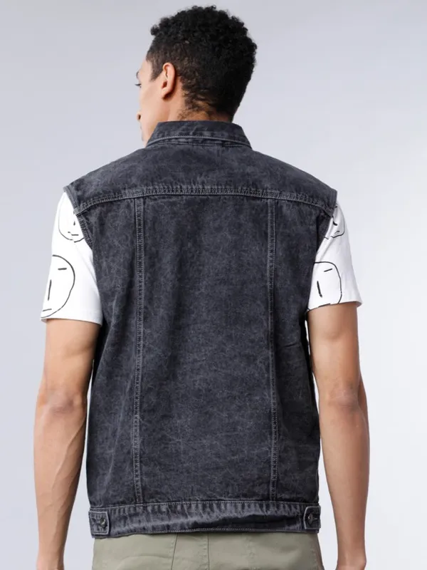  Locomotive Men Grey Solid Denim Jacket Jackets