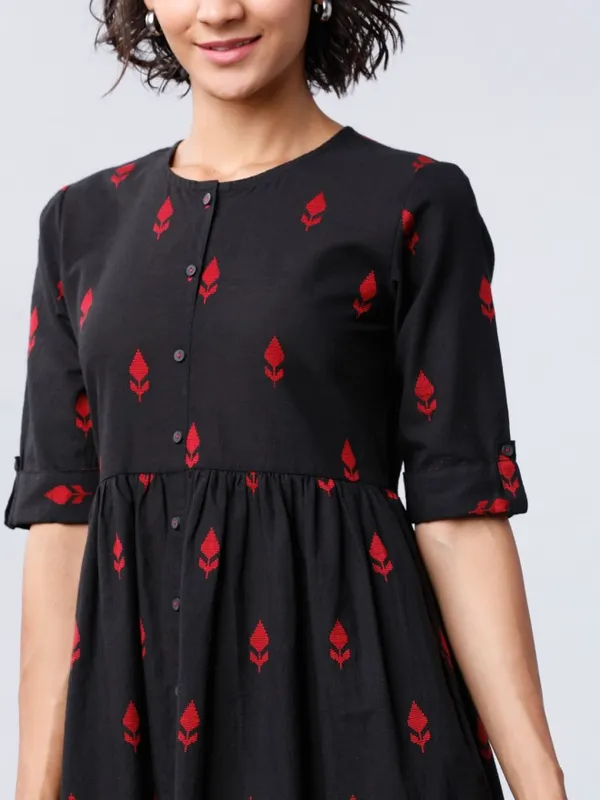  Vishudh Women Black Printed A-Line Ethnic Dresses