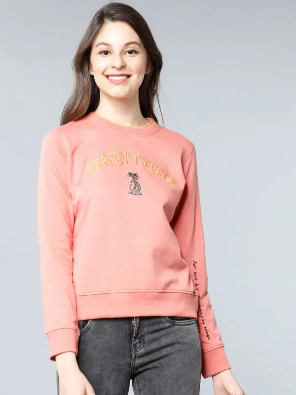  Tokyo Talkies Women Pink Printed Pullover Round Neck Sweatshirts