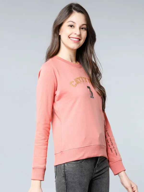  Tokyo Talkies Women Pink Printed Pullover Round Neck Sweatshirts