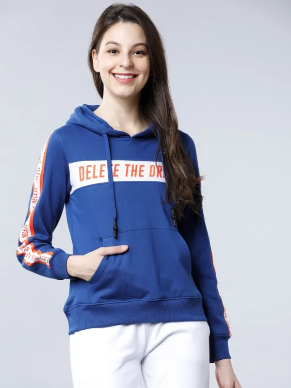  Tokyo Talkies Women Blue Printed Pullover Hood Sweatshirts