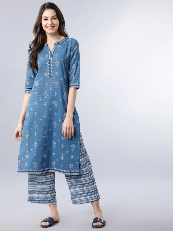  Vishudh Women Blue Printed Kurta Sets