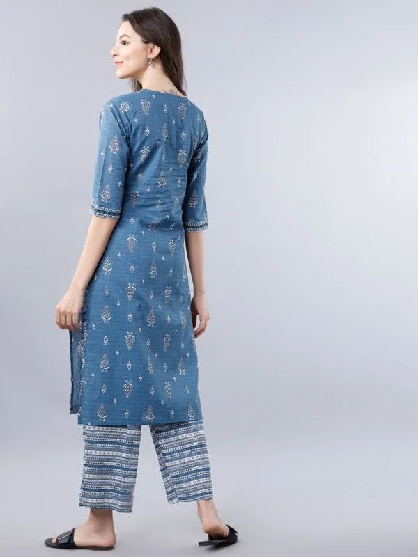  Vishudh Women Blue Printed Kurta Sets