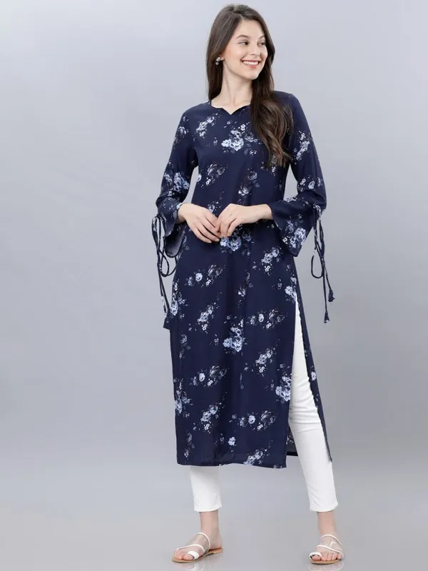  Vishudh Women Blue Printed Straight Kurtas