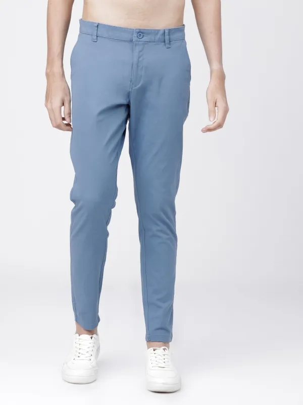  Highlander Men Blue Slim Fit Solid Casual Trousers