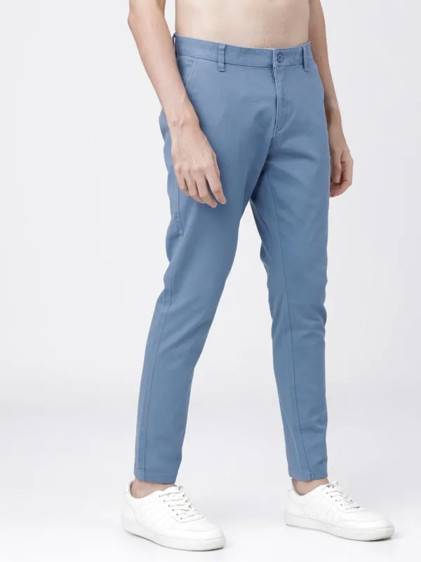  Highlander Men Blue Slim Fit Solid Casual Trousers