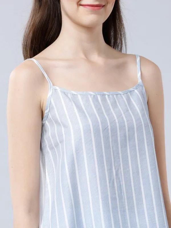  Tokyo Talkies Women Blue Striped Regular Tops