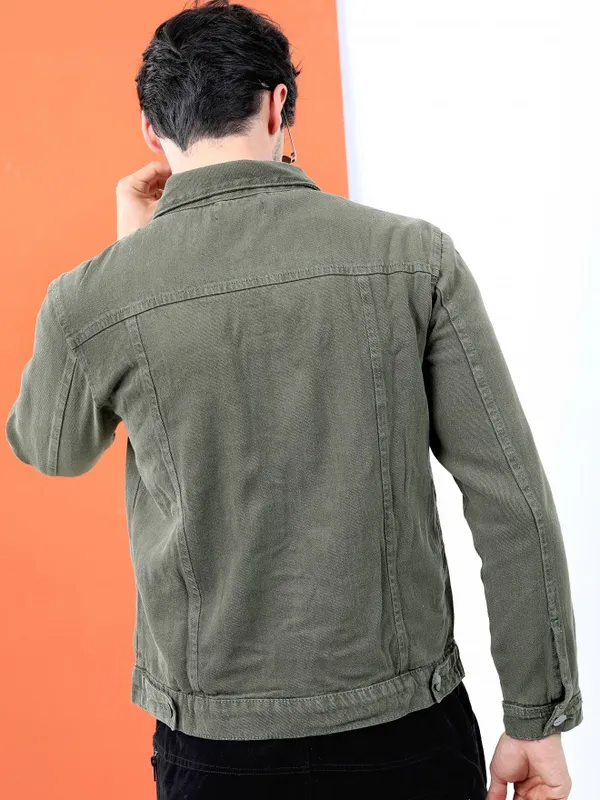 Highlander Men Green Solid Denim Jacket