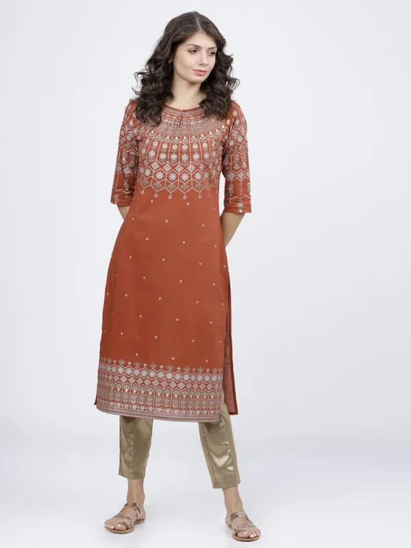  Vishudh Women Terracotta Printed Straight Kurtas