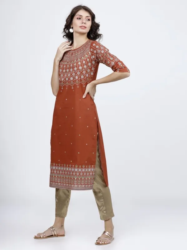  Vishudh Women Terracotta Printed Straight Kurtas