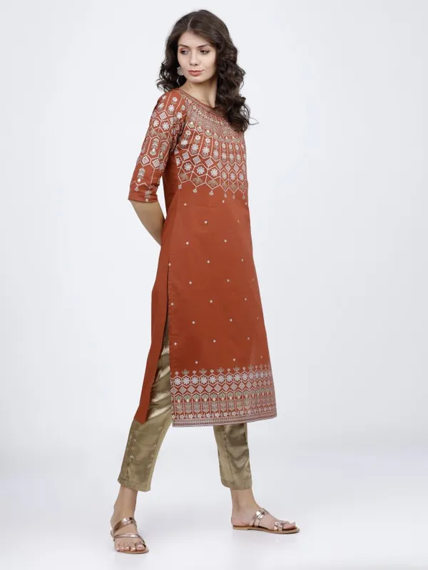  Vishudh Women Terracotta Printed Straight Kurtas