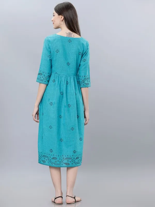  Vishudh Women Turquoise Checked A-Line Ethnic Dresses