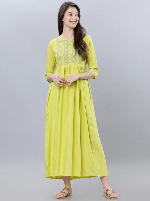  Vishudh Women Yellow Printed A-Line Ethnic Dresses