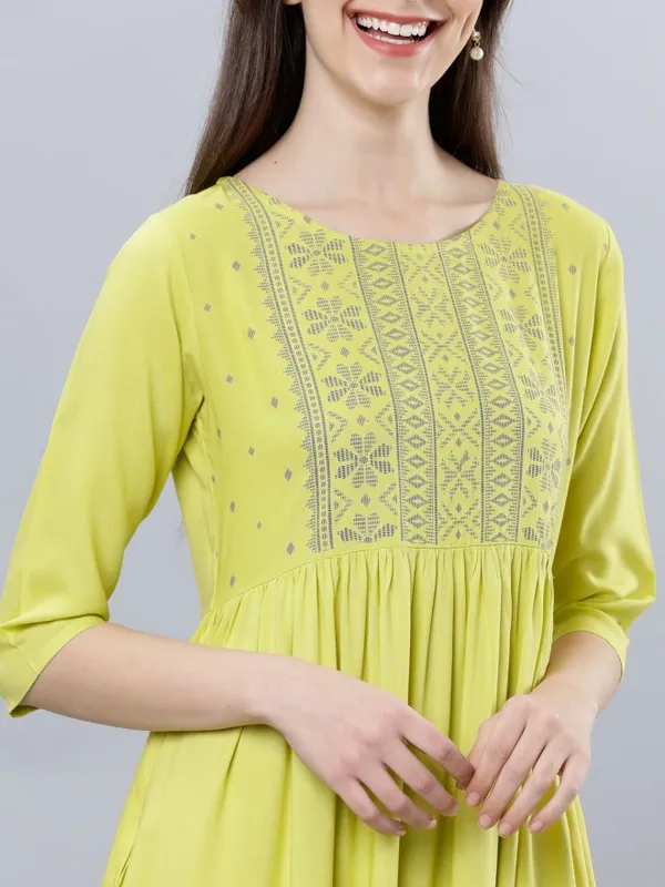  Vishudh Women Yellow Printed A-Line Ethnic Dresses