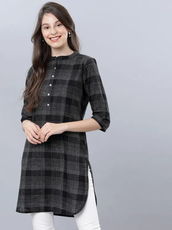 Shirt Collar Checked Tunic