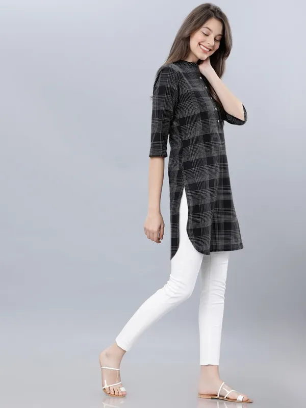 Shirt Collar Checked Tunic