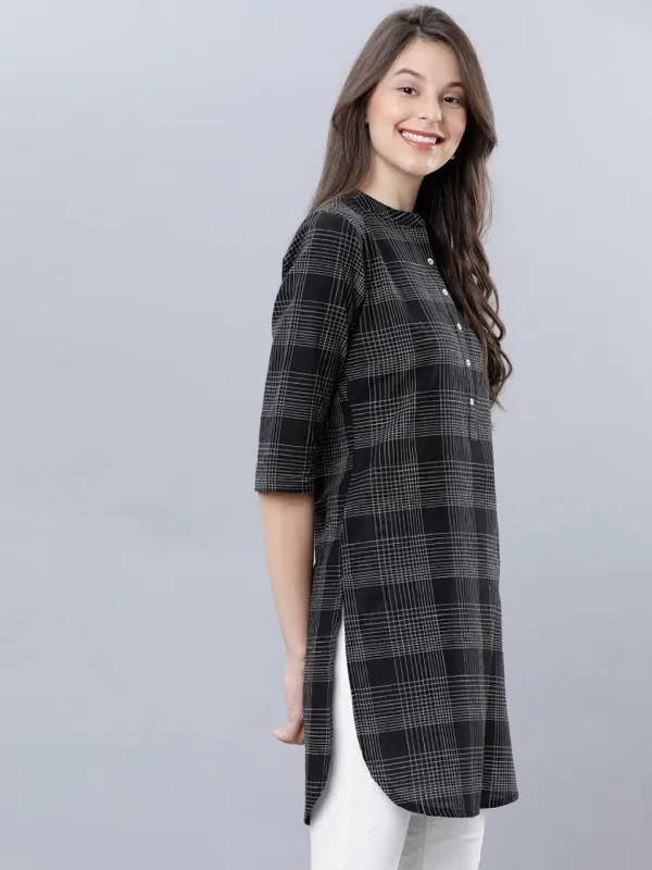 Shirt Collar Checked Tunic