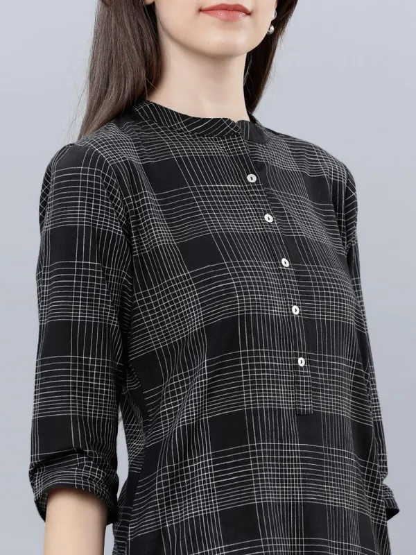 Shirt Collar Checked Tunic